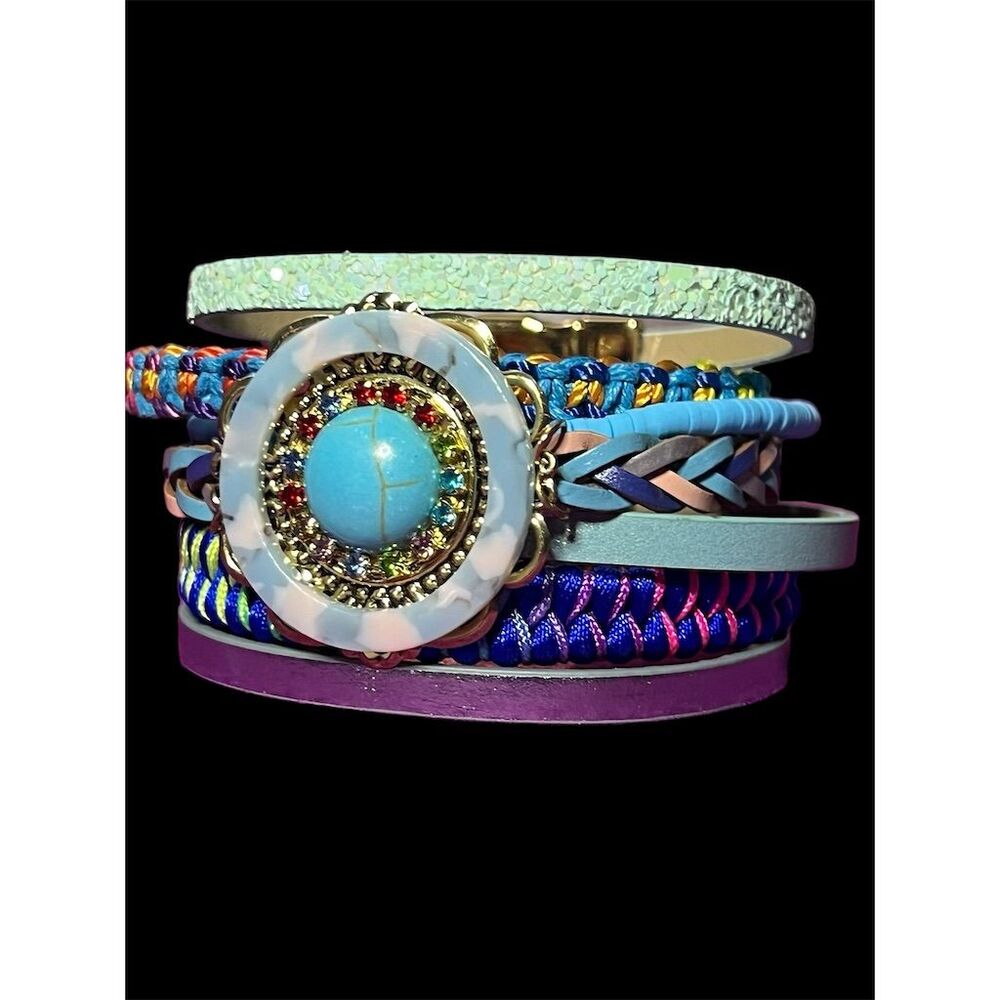 Handmade Boho Multi-Strand Leather Wrap Bracelet for Women with Turquois… - Picture 10 of 15